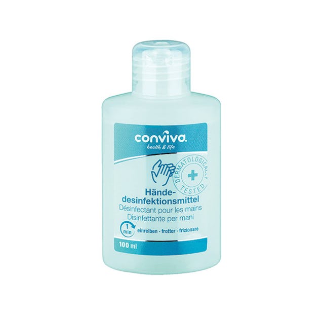 Question d’hygiène: Désinfectant pour les mains Conviva, 5 fr. 95/100 ml, Coop. Question d’hygiène: Désinfectant pour les mains Conviva, 5 fr. 95/100 ml, Coop.