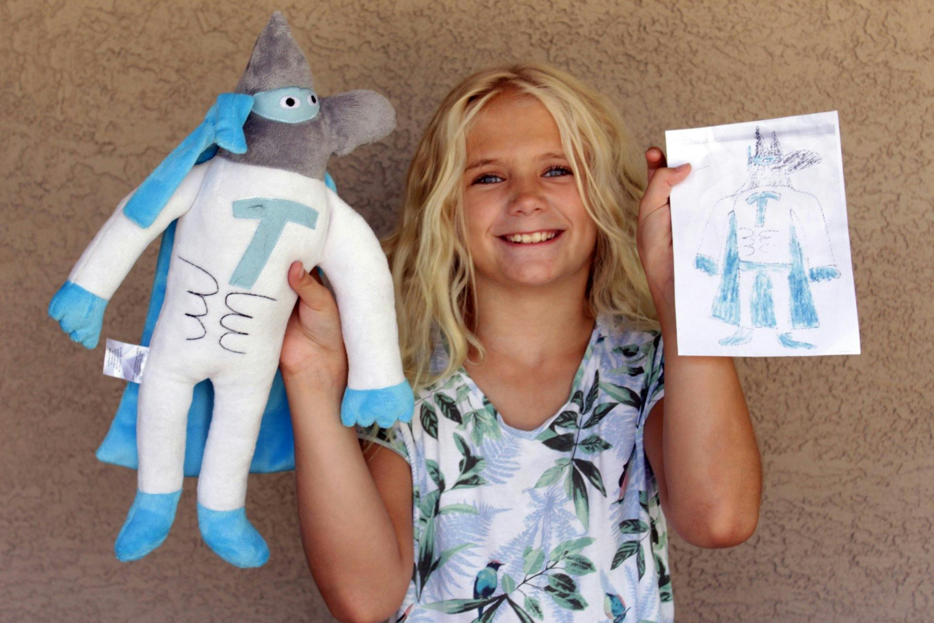 Aus der Zeichnung wurde ein richtiges Super-Kuscheltier.