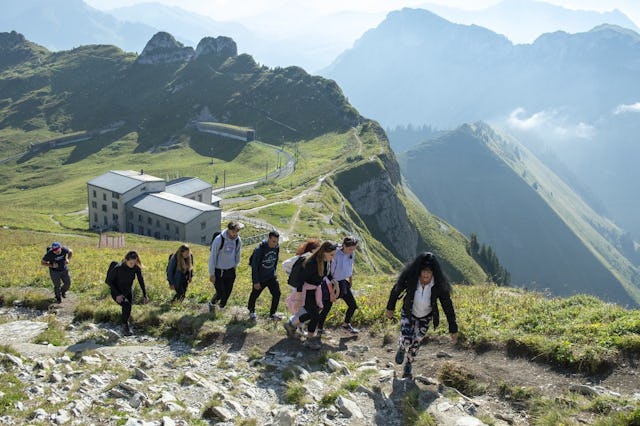 La joyeuse troupe se dirige vers le sommet.