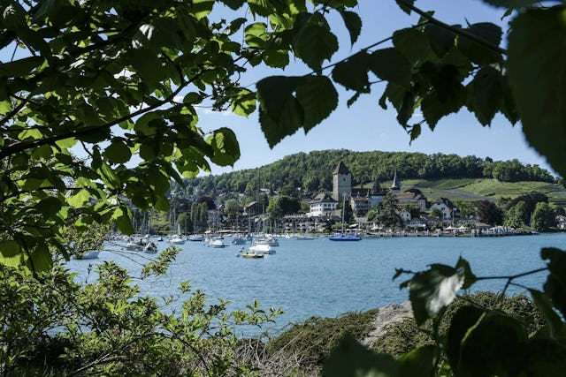 Bei der Übernachtung im Städtchen Spiez erwartet die Wandernden eine der schönsten Buchten Europas.
