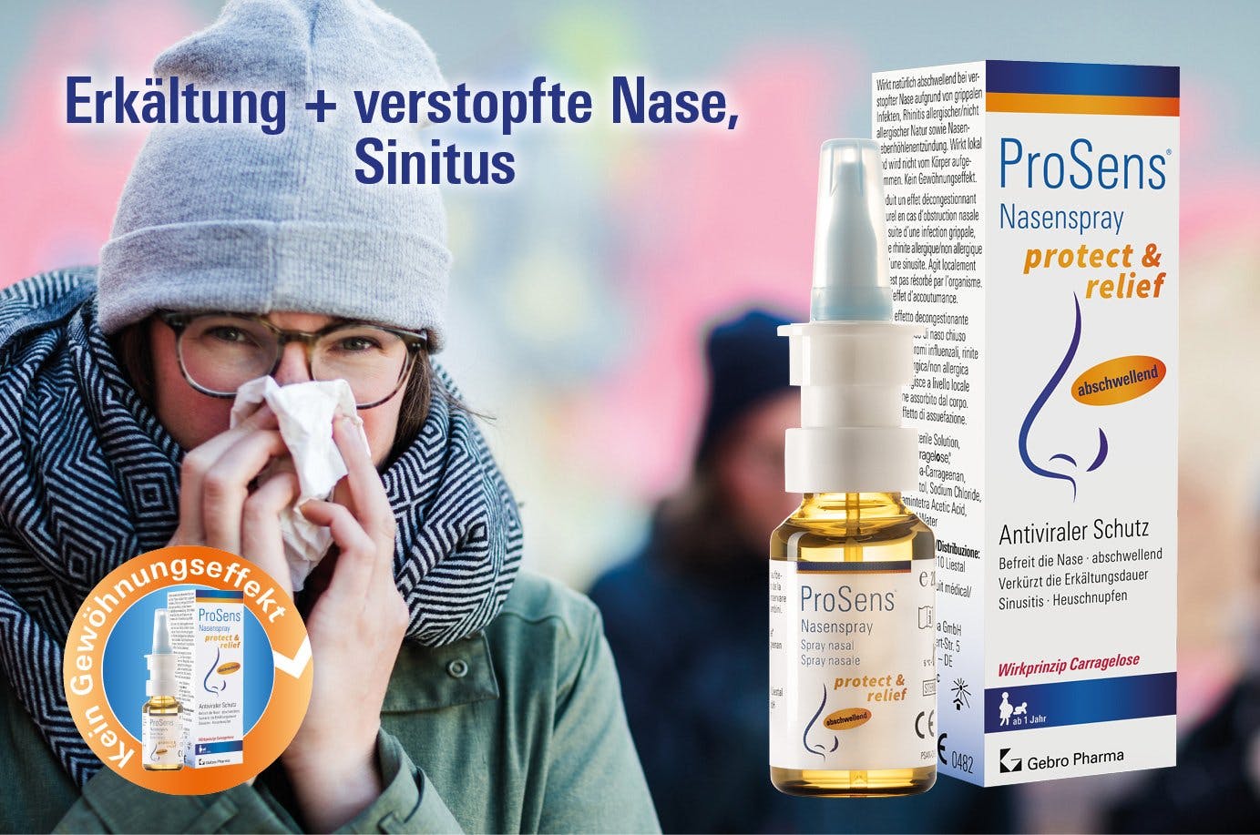 ProSens® Nasenspray protect & relief (abschwellend) wird bei verstopfter Nase oder Sinusitis angewendet; mehrmals täglich nach Bedarf, je einen Sprühs...