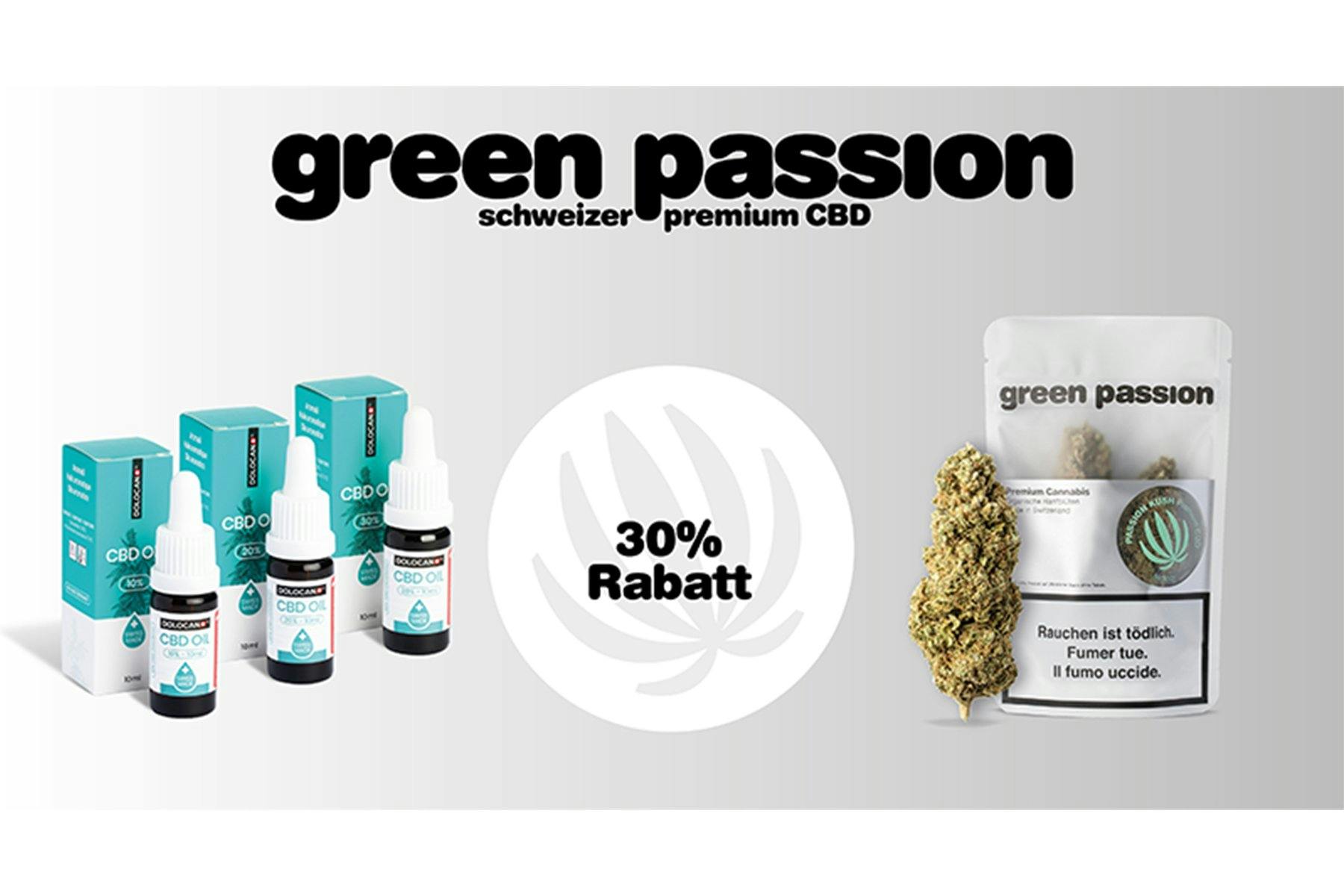 30 Prozent Rabatt bei Green Passion:  Schweizer Premium CBD Produkte gibts jetzt 30 Prozent günstiger.