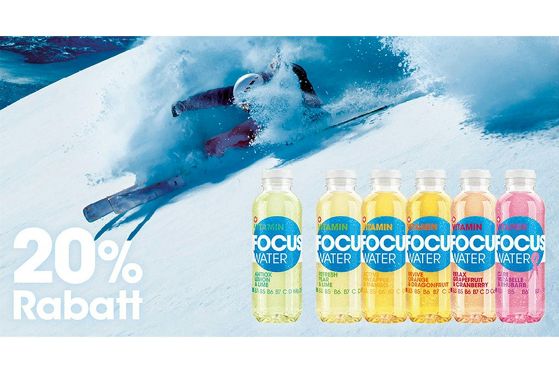 20 Prozent Rabatt auf FOCUSWATER : Mit dem vitaminreichen und kalorienarmen Durstlöscher bist du auch im Winter jederzeit im Flow.