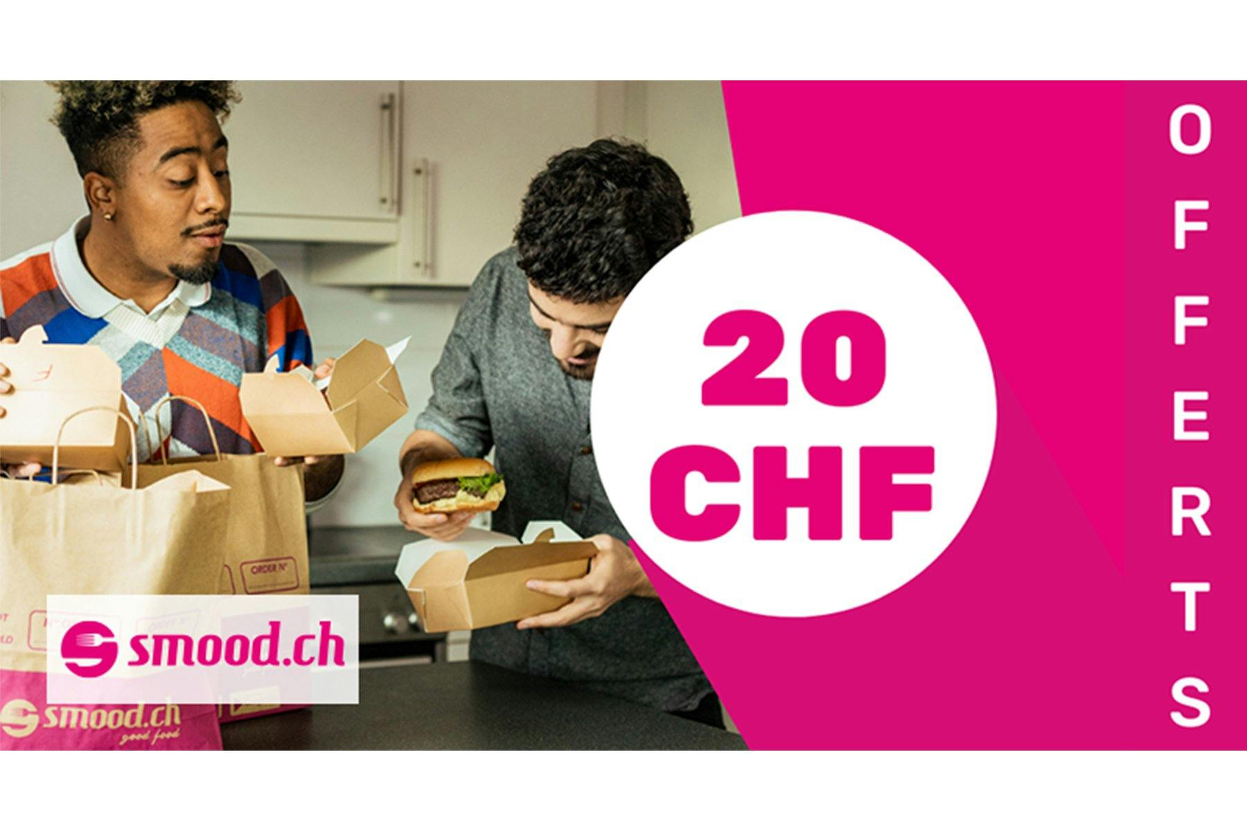 20 francs de rabais chez Smood: commande ton repas préféré directement chez toi et profite de 20 francs de rabais.