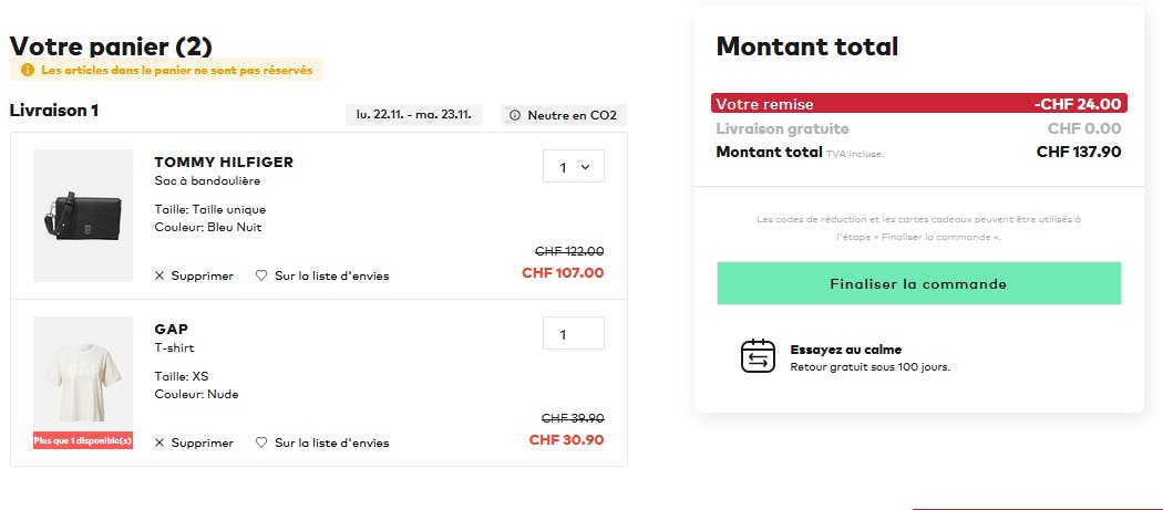 Dans la boutique en ligne, tu effectues ta commande comme d'habitude.