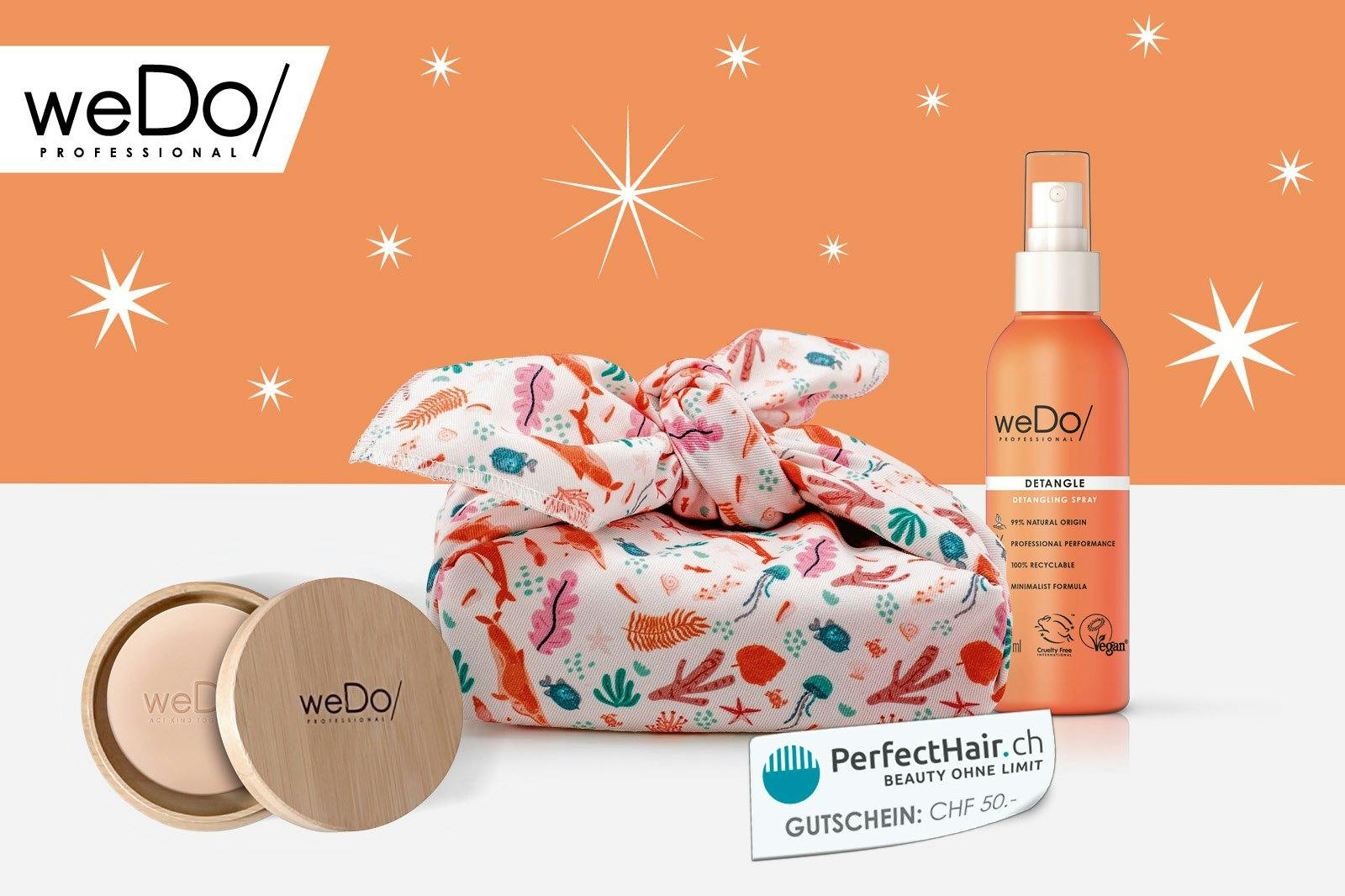 Im Pflegeset ist unter anderem eine weDo/ Moisture & Shine Shampoo Bar mit passender Bambus Box enthalten.