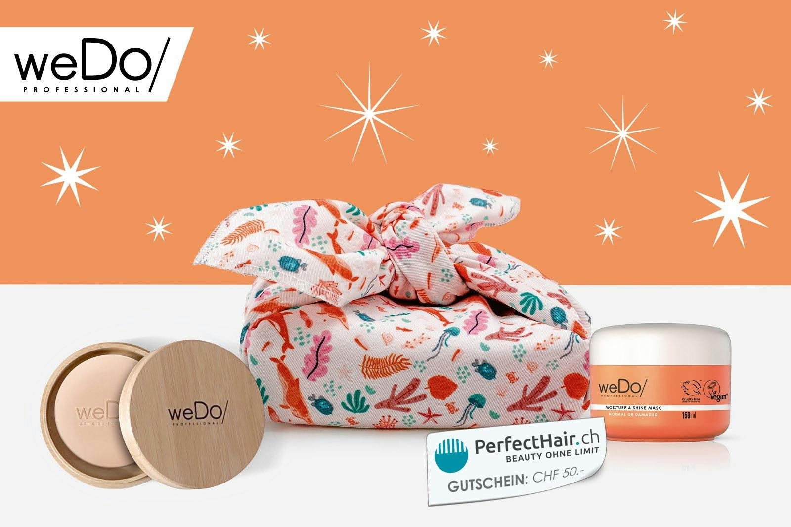 Im Pflegeset hat es unter anderem eine weDo/ Moisture & Shine Shampoo Bar 80g mit passender Bambus Box.