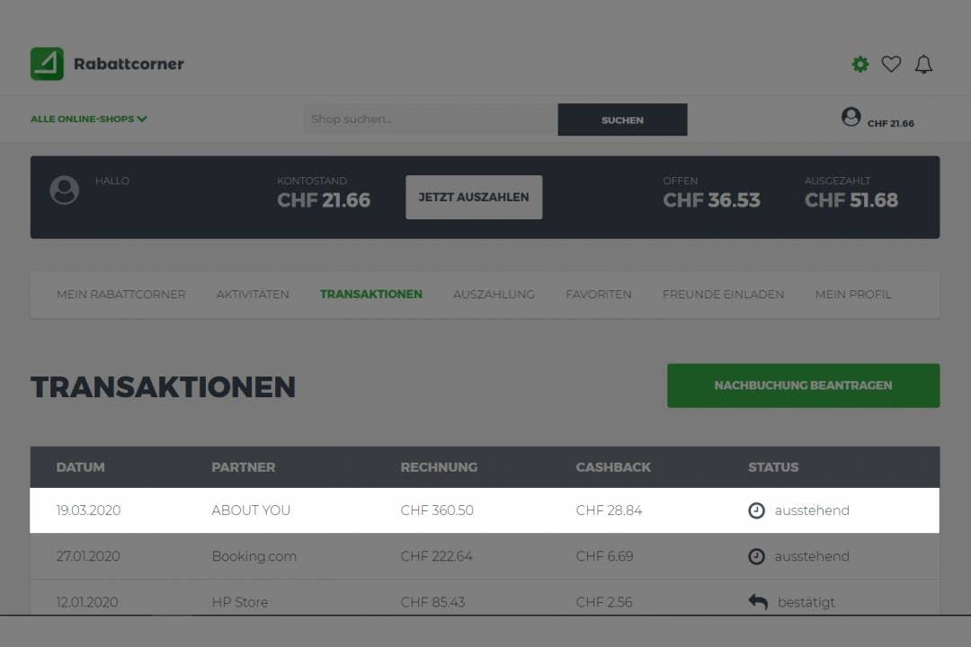 Der Cashback wird dir nach Abschluss des Einkaufs in Form von Bargeld gutgeschrieben.