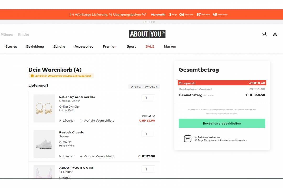 Kaufe oder buche wie gewohnt auf der Seite des Shops.