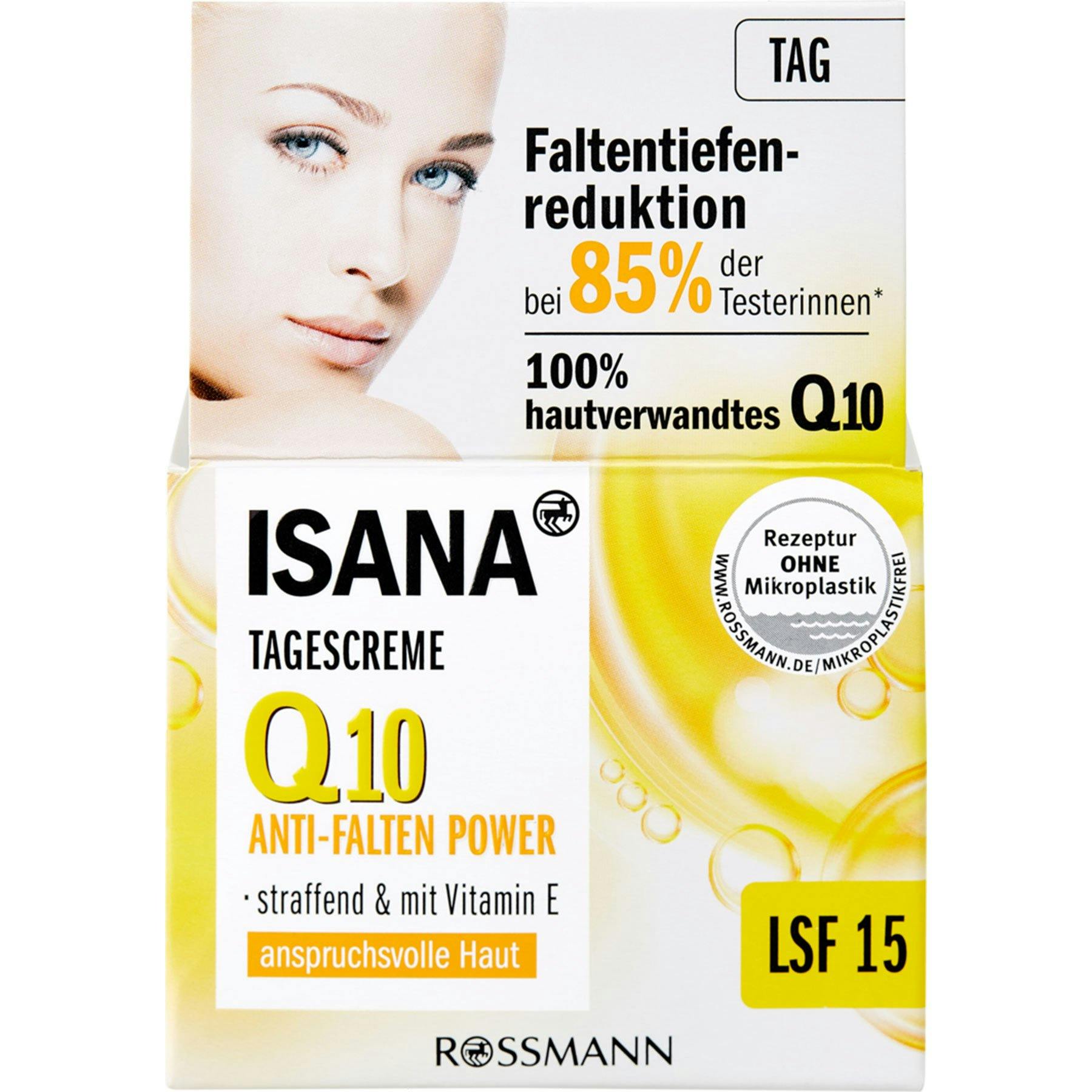 ISANA Crème de jour Q10: soin de jour anti-âge raffermissant et protecteur avec IPS 15, pour les peaux exigeantes. 3.95 francs, 50 ml