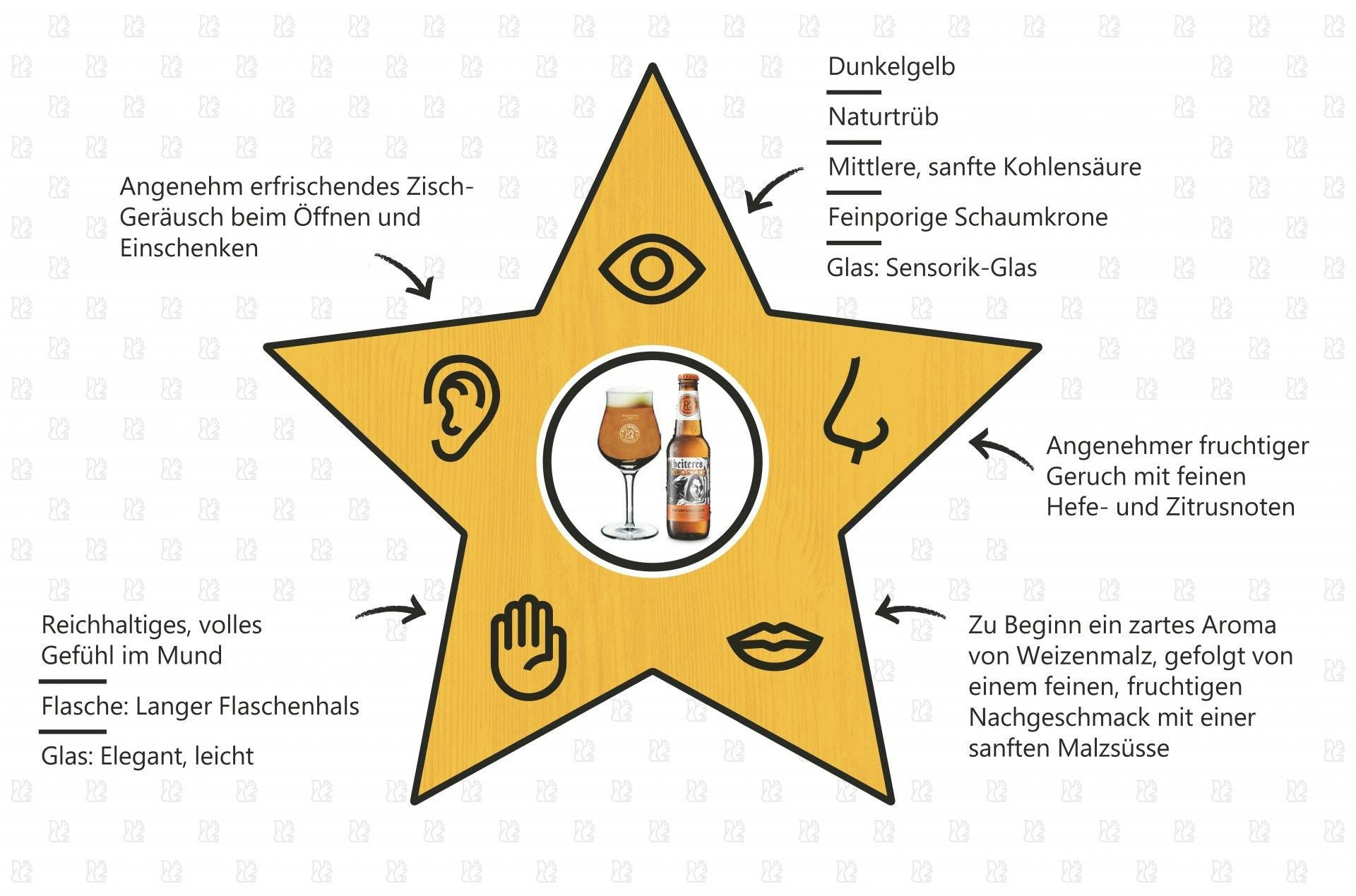 Die sensorische Bewertung mit dem Degustationsstern widerspiegelt die fruchtige Frische des naturtrüben Biers «Heiteren Kloster».