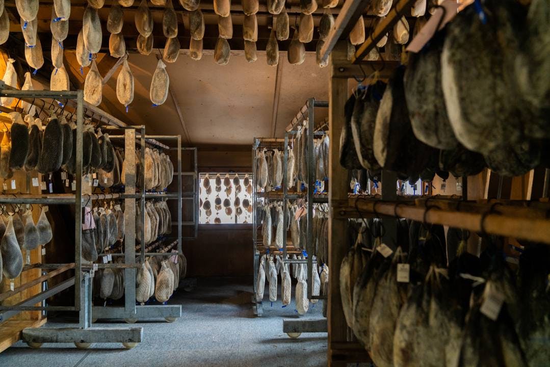 Nach dem Salzen und Würzen darf nur noch die frische Bergluft ans Trockenfleisch.