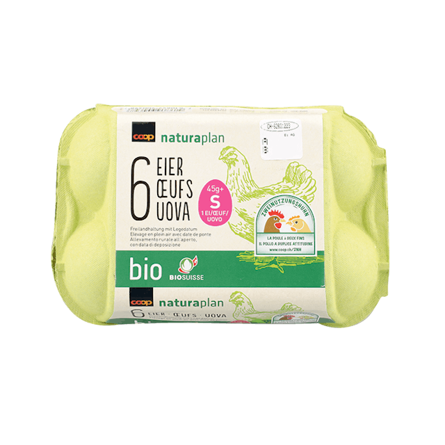 Œufs bio Naturaplan de poules à 
deux fins, 45 g+, 5.95 francs / 6 p., Coop
