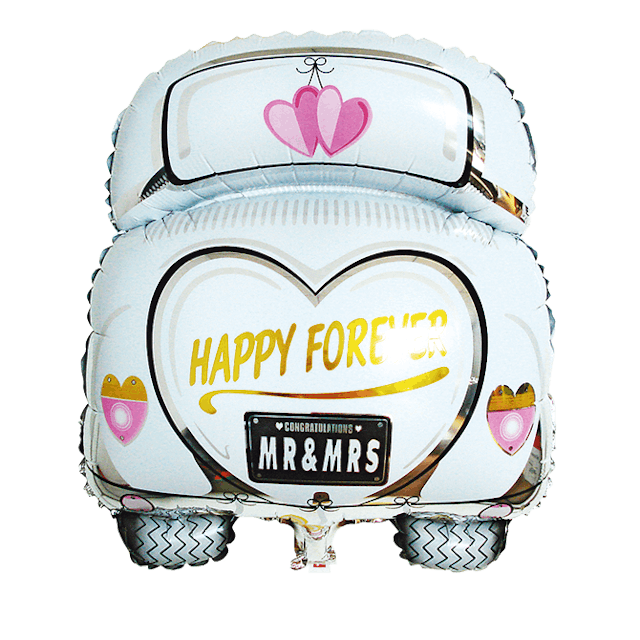 Ballon voiture de mariage,
49 × 63cm, 9,95 francs,
Coop brico + loisirs