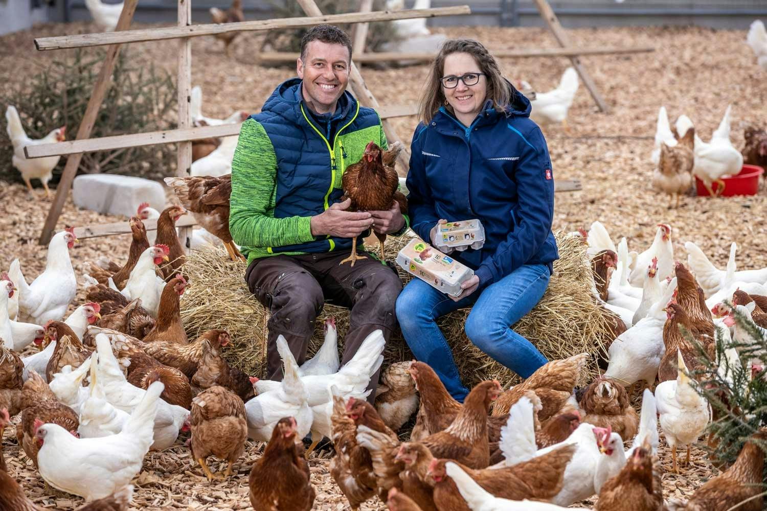 Aus bester Schweizer Produktion: Bio-Eier aus Unterägeri vom Betrieb von Nicole und Roland Iten.