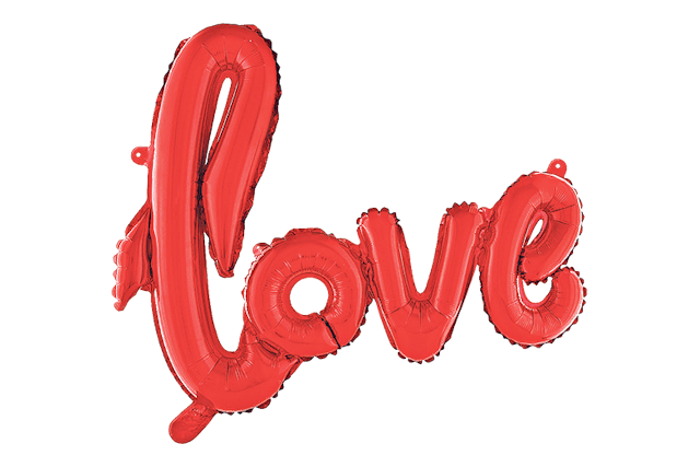 Luft und Liebe:
Folienballon love, 100 × 68 cm, 
Fr. 14.95, bei Coop Bau + Hobby.