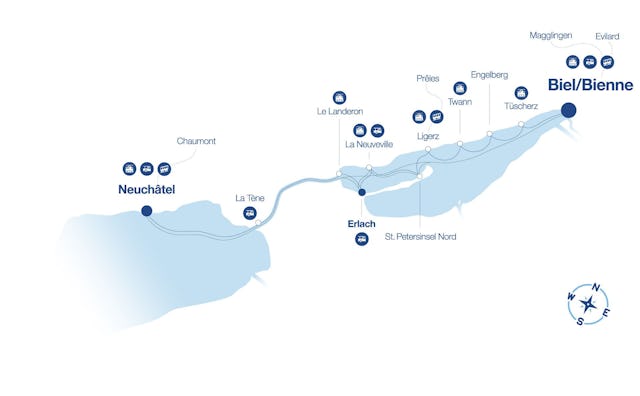 Die Reiseroute von Neuenburg nach Biel oder umgekehrt.