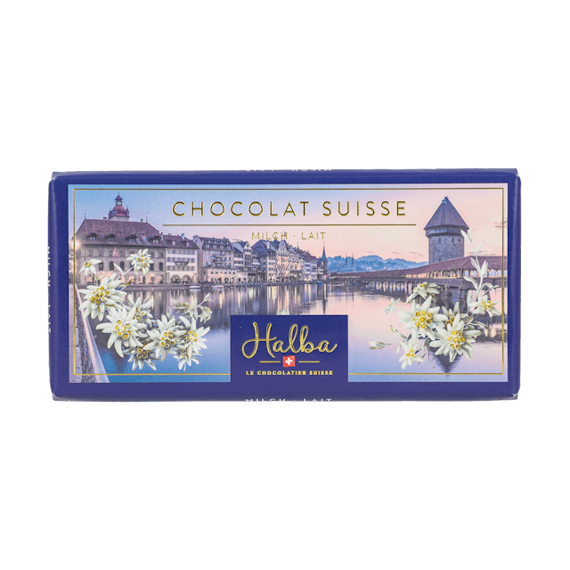 Ponte fondente: Tavoletta di cioccolato al latte Halba Kapellbrücke, fr. 1.95 / 100 g, da Coop. Ponte fondente: Tavoletta di cioccolato al latte Halba Kapellbrücke, fr. 1.95 / 100 g, da Coop.