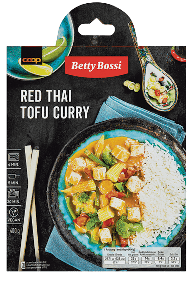 Next stop: Thailand
Red Thai Tofu Curry von
Betty Bossi, Fr. 4.95 / 400 g,
erhältlich in ausgewählten
Coop-Supermärkten. Next stop: Thailand
Red Thai Tofu Curry von
Betty Bossi, Fr. 4.95 / 400 g,
erhältlich in ausgewählten
Coop-Supermärkten.