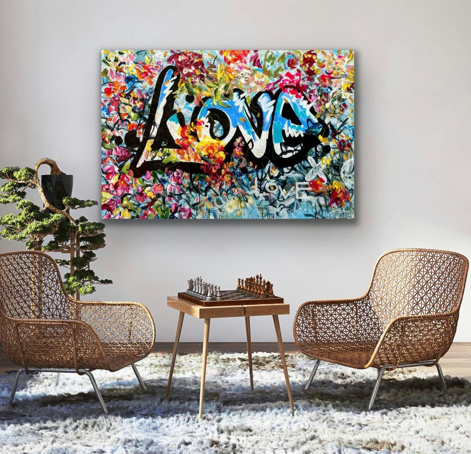 «All you need» von Ute Bivona. Acryl, Gesso, Farbstift, Graphit, 100 x 150 cm