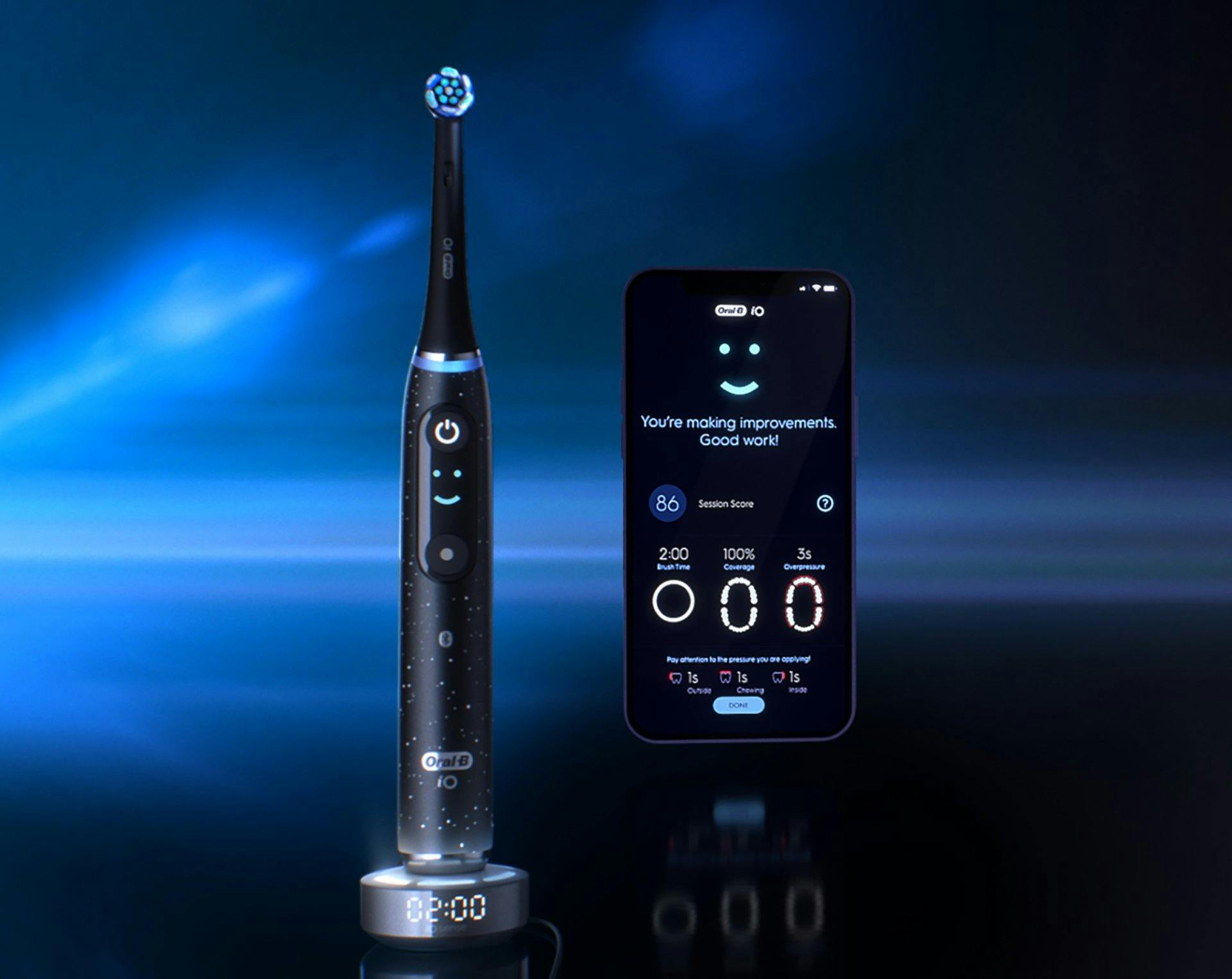 Personalisiertes Zähneputzen dank iOSense-Technologie und App, die das Putzverhalten analysiert.