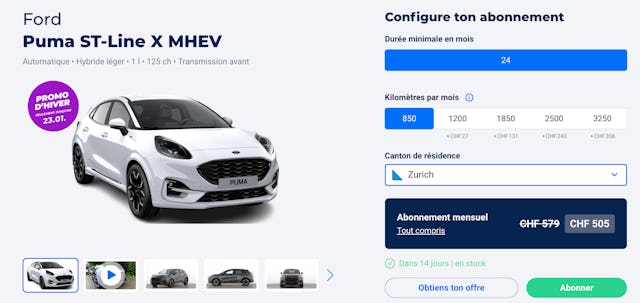 Une voiture presque identique, mais avec un abonnement, est disponible pour 505 francs par mois. Les coûts sont moins élevés et la flexibilité plus grande.